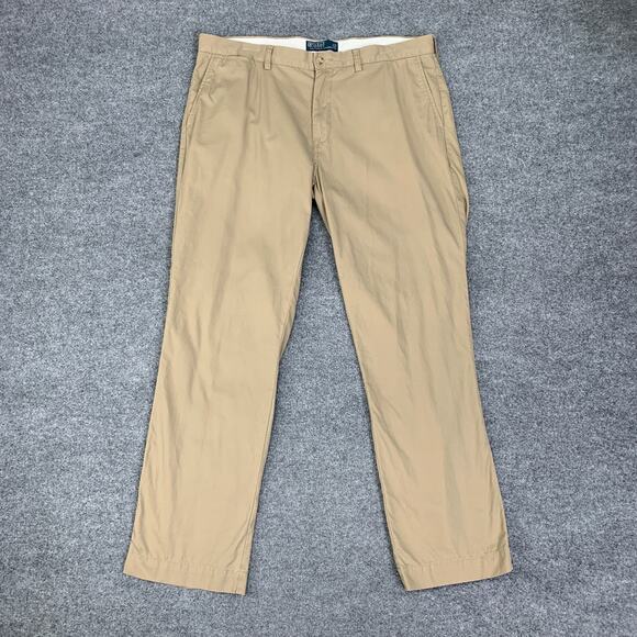 Polo Ralph Lauren Pants Mens 38 Beige Chino Cotton Straight Flat Front Pockets - Picture 2 of 12